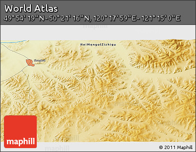 Physical 3D Map of the Area around 50° 7' 47" N, 120° 46' 30" E