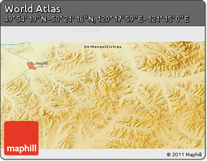 Physical 3D Map of the Area around 50° 7' 47" N, 120° 46' 30" E