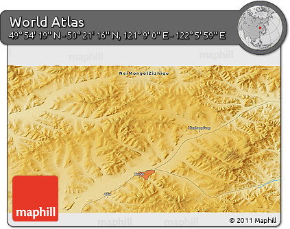 Physical 3D Map of the Area around 50° 7' 47" N, 121° 37' 30" E