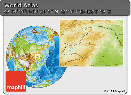 Physical Location Map of the Area around 50° 7' 47" N, 121° 37' 30" E