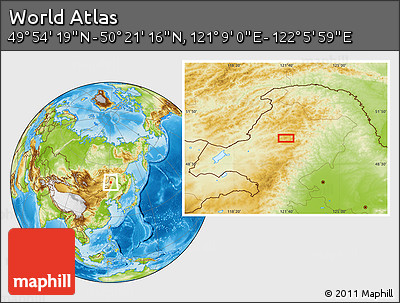 Physical Location Map of the Area around 50° 7' 47" N, 121° 37' 30" E