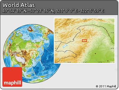 Physical Location Map of the Area around 50° 7' 47" N, 121° 37' 30" E