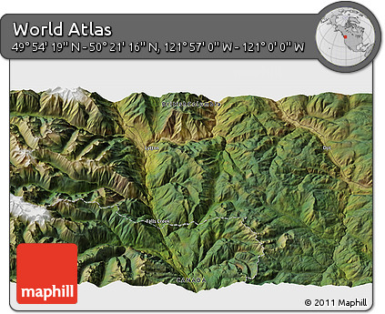 Satellite 3D Map of the Area around 50° 7' 47" N, 121° 28' 29" W