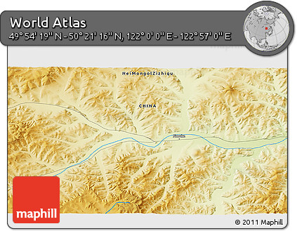 Physical 3D Map of the Area around 50° 7' 47" N, 122° 28' 29" E