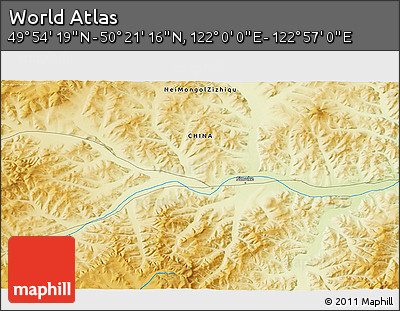 Physical 3D Map of the Area around 50° 7' 47" N, 122° 28' 29" E