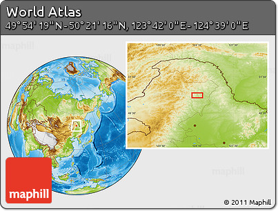 Physical Location Map of the Area around 50° 7' 47" N, 124° 10' 30" E