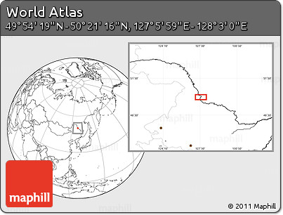 Blank Location Map of the Area around 50° 7' 47" N, 127° 34' 30" E