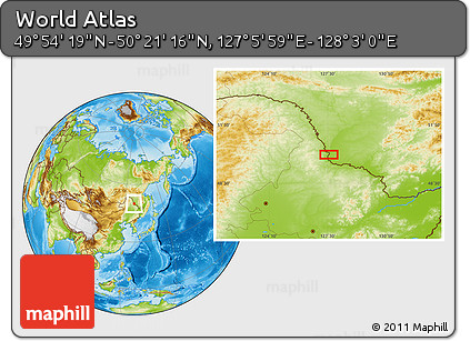Physical Location Map of the Area around 50° 7' 47" N, 127° 34' 30" E