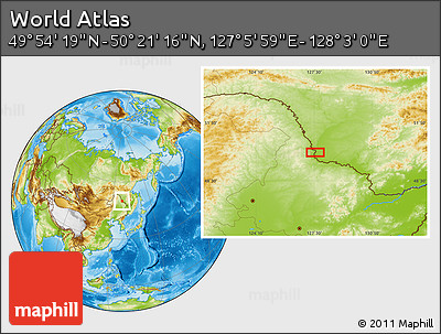 Physical Location Map of the Area around 50° 7' 47" N, 127° 34' 30" E