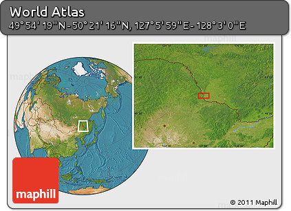 Satellite Location Map of the Area around 50° 7' 47" N, 127° 34' 30" E