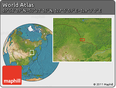 Satellite Location Map of the Area around 50° 7' 47" N, 127° 34' 30" E