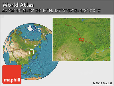 Satellite Location Map of the Area around 50° 7' 47" N, 127° 34' 30" E