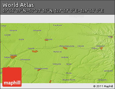 Physical 3D Map of the Area around 50° 7' 47" N, 128° 25' 30" E