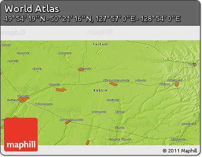 Physical 3D Map of the Area around 50° 7' 47" N, 128° 25' 30" E