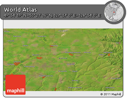 Satellite 3D Map of the Area around 50° 7' 47" N, 128° 25' 30" E