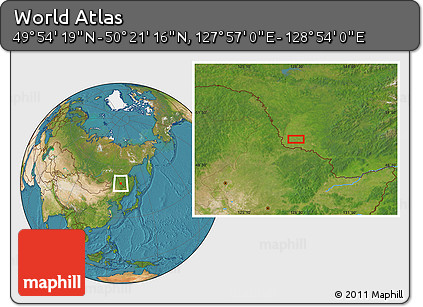 Satellite Location Map of the Area around 50° 7' 47" N, 128° 25' 30" E