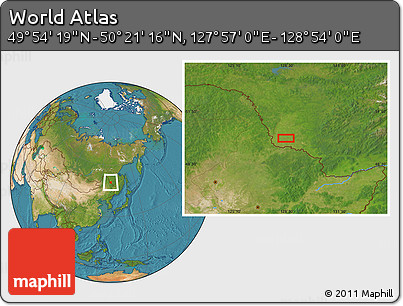 Satellite Location Map of the Area around 50° 7' 47" N, 128° 25' 30" E