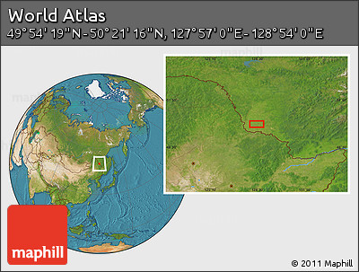 Satellite Location Map of the Area around 50° 7' 47" N, 128° 25' 30" E