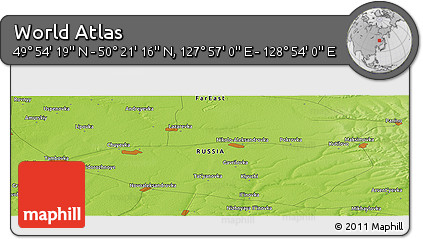 Physical Panoramic Map of the Area around 50° 7' 47" N, 128° 25' 30" E