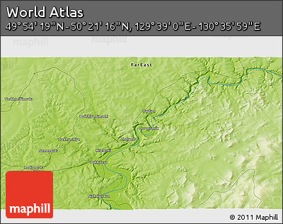 Physical 3D Map of the Area around 50° 7' 47" N, 130° 7' 30" E
