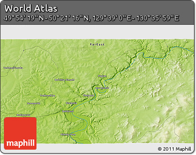 Physical 3D Map of the Area around 50° 7' 47" N, 130° 7' 30" E