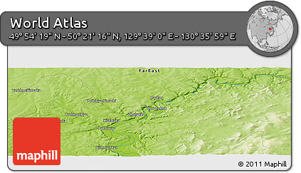 Physical Panoramic Map of the Area around 50° 7' 47" N, 130° 7' 30" E