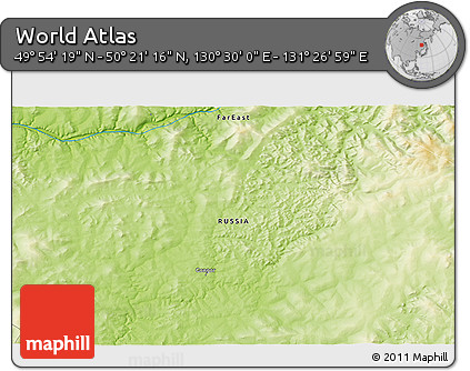 Physical 3D Map of the Area around 50° 7' 47" N, 130° 58' 29" E
