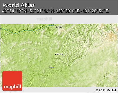 Physical 3D Map of the Area around 50° 7' 47" N, 130° 58' 29" E