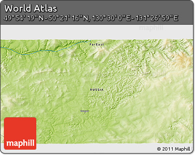 Physical 3D Map of the Area around 50° 7' 47" N, 130° 58' 29" E