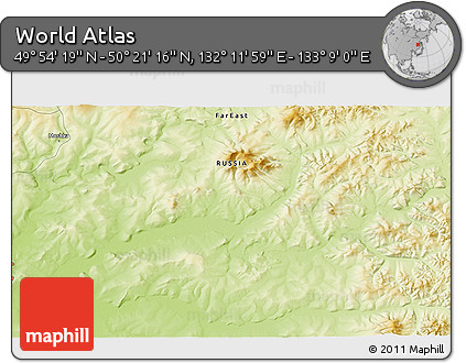 Physical 3D Map of the Area around 50° 7' 47" N, 132° 40' 30" E