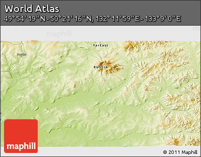 Physical 3D Map of the Area around 50° 7' 47" N, 132° 40' 30" E