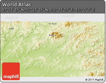 Physical 3D Map of the Area around 50° 7' 47" N, 132° 40' 30" E