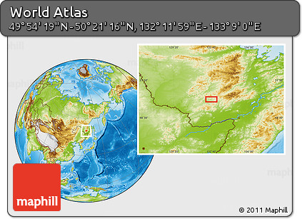 Physical Location Map of the Area around 50° 7' 47" N, 132° 40' 30" E