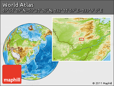 Physical Location Map of the Area around 50° 7' 47" N, 132° 40' 30" E