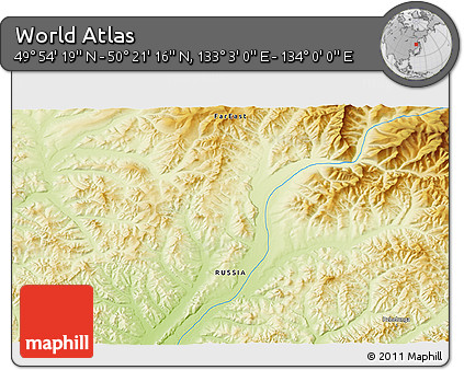 Physical 3D Map of the Area around 50° 7' 47" N, 133° 31' 30" E