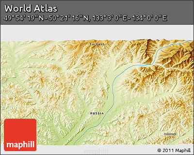 Physical 3D Map of the Area around 50° 7' 47" N, 133° 31' 30" E