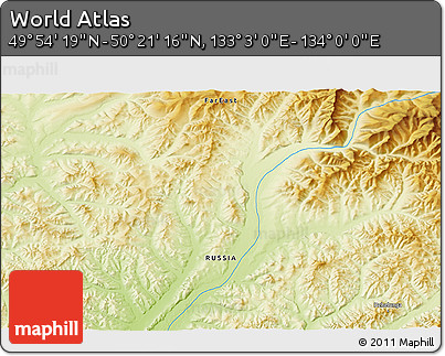 Physical 3D Map of the Area around 50° 7' 47" N, 133° 31' 30" E
