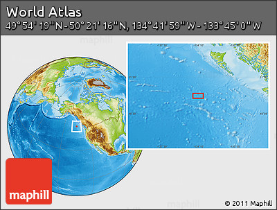 Physical Location Map of the Area around 50° 7' 47" N, 134° 13' 29" W