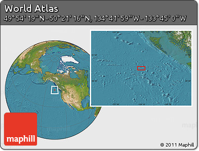 Satellite Location Map of the Area around 50° 7' 47" N, 134° 13' 29" W