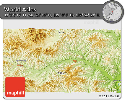 Physical 3D Map of the Area around 50° 7' 47" N, 139° 28' 29" E