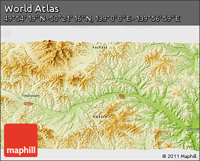 Physical 3D Map of the Area around 50° 7' 47" N, 139° 28' 29" E
