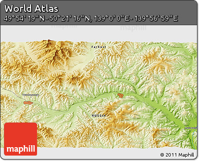 Physical 3D Map of the Area around 50° 7' 47" N, 139° 28' 29" E