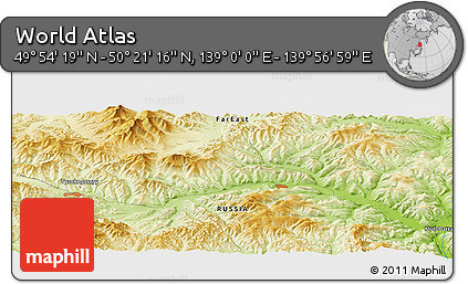 Physical Panoramic Map of the Area around 50° 7' 47" N, 139° 28' 29" E