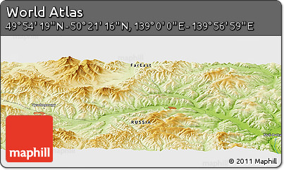 Physical Panoramic Map of the Area around 50° 7' 47" N, 139° 28' 29" E