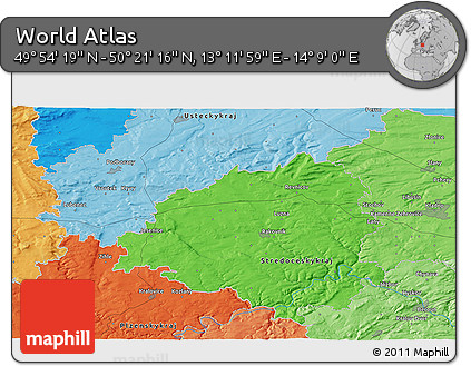 Political 3D Map of the Area around 50° 7' 47" N, 13° 40' 30" E