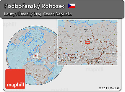 Gray Location Map of Podbořanský Rohozec, hill shading