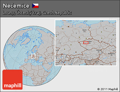 Gray Location Map of Nečemice, hill shading