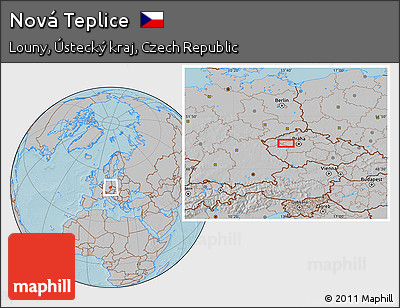 Gray Location Map of Nová Teplice, hill shading