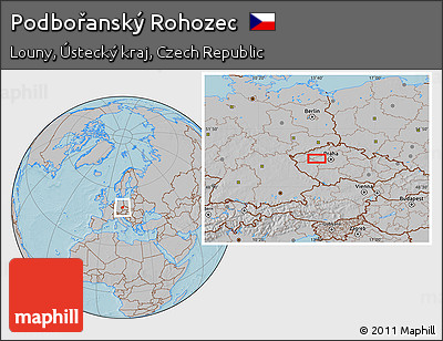 Gray Location Map of Podbořanský Rohozec, hill shading