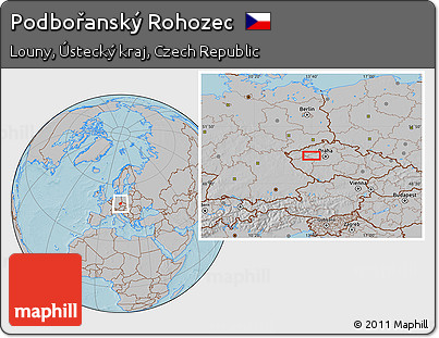 Gray Location Map of Podbořanský Rohozec, hill shading